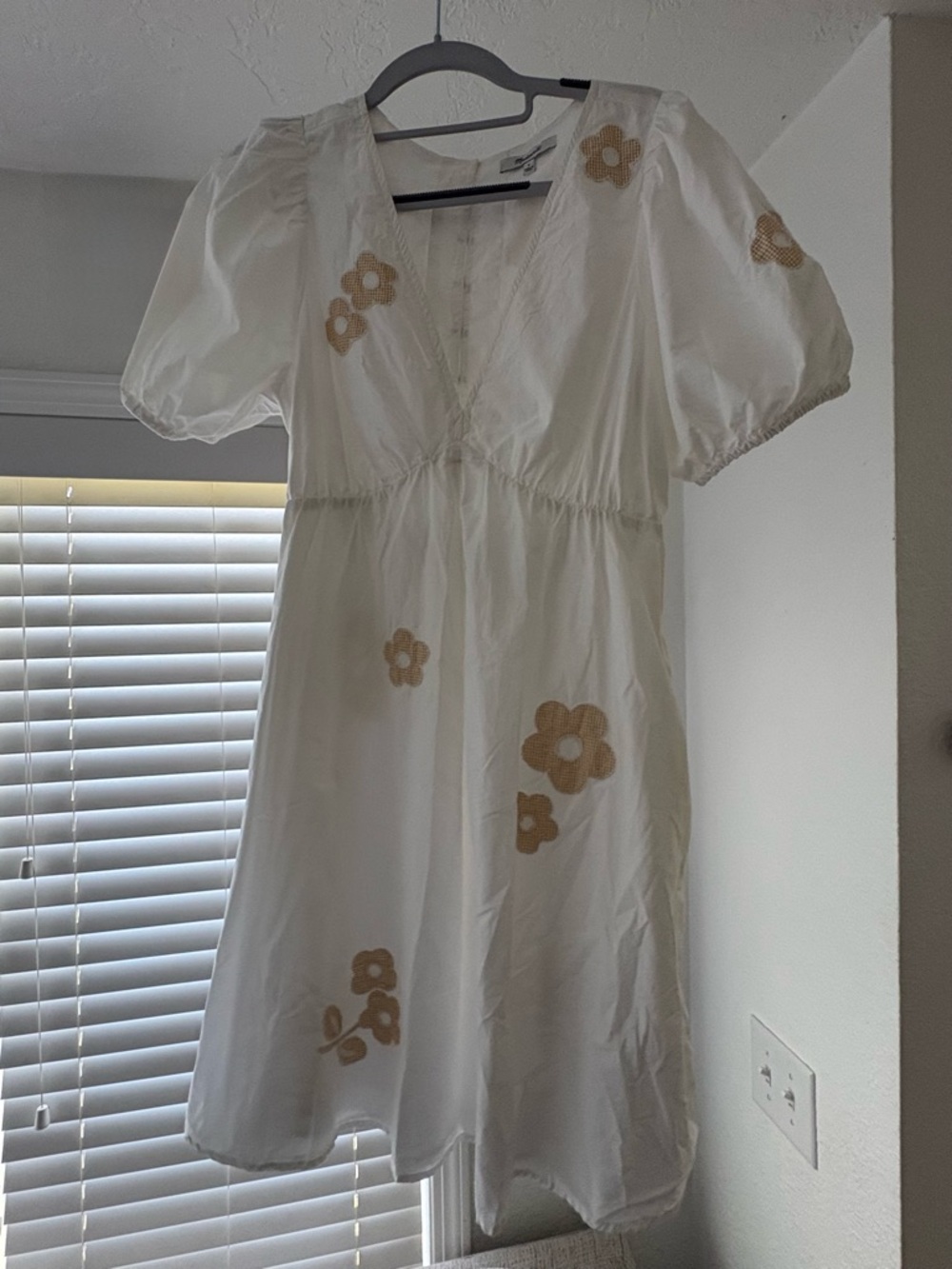Madewell White Dress with Tan Floral Embroidery